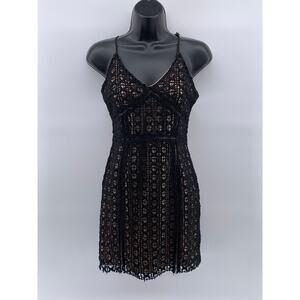 J.O.A LOS ANGELES Women's Black-Beige Spaghetti Strap V-Neck Crochet Dress SZ XS